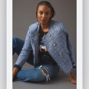 Anthropologie Maeve blue tweed double breasted jacket 14